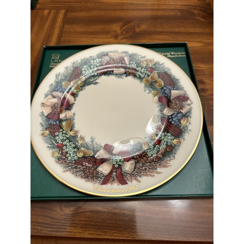lenox colonial christmas wreath plate Massachusetts Second Colony 1982 NIB‎